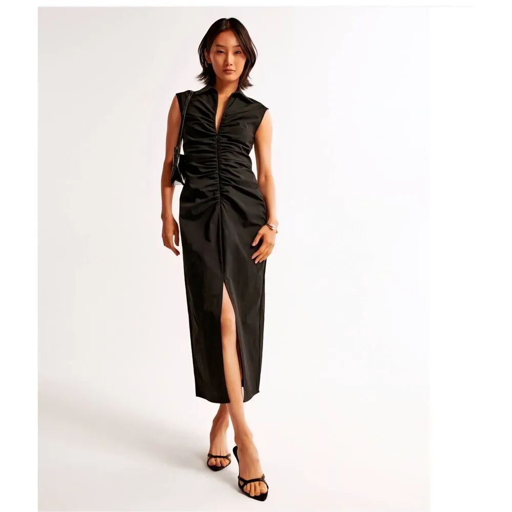 Abercrombie & Fitch Olive Collared Midi Zip Front Bodycon Dress, NWOT, XXST